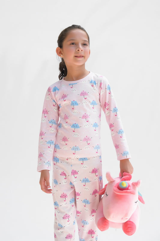 Premium Snug fit Nightsuit - Pink - Umbrella