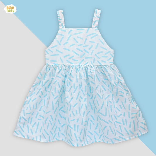 Baby Frock White & Sky Blue -BNBSF-479