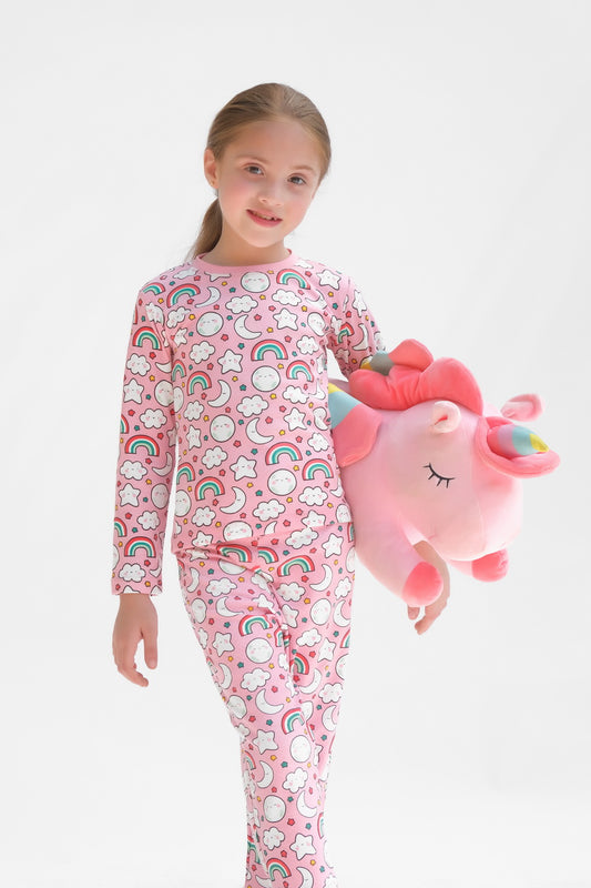 Premium Snug fit Nightsuit - Pink - Rainbow