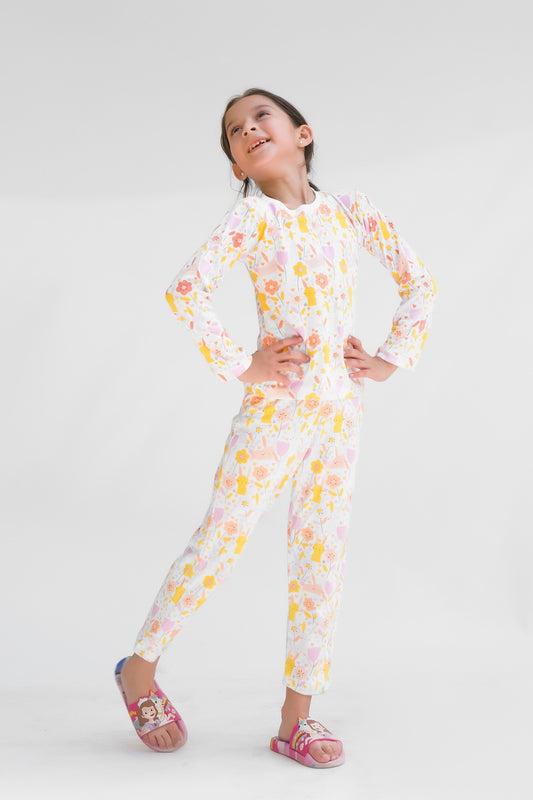 Premium Snug fit Nightsuit - White - Flower