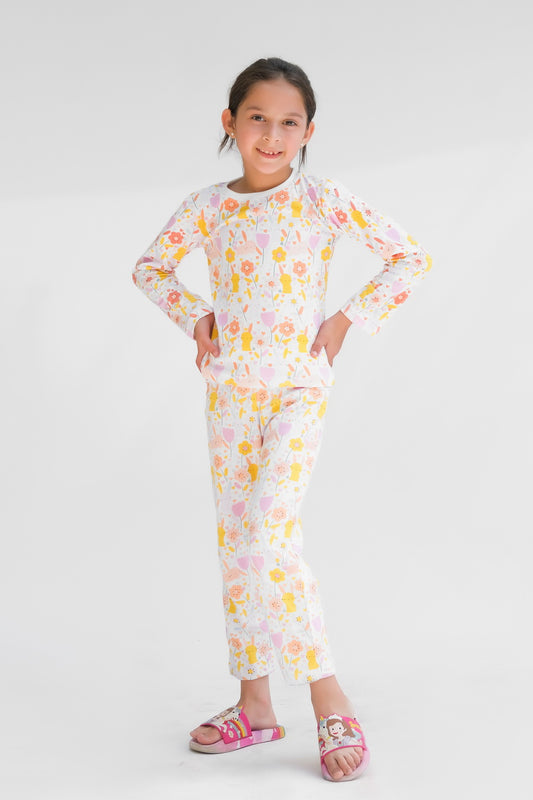 Premium Snug fit Nightsuit - White - Flower