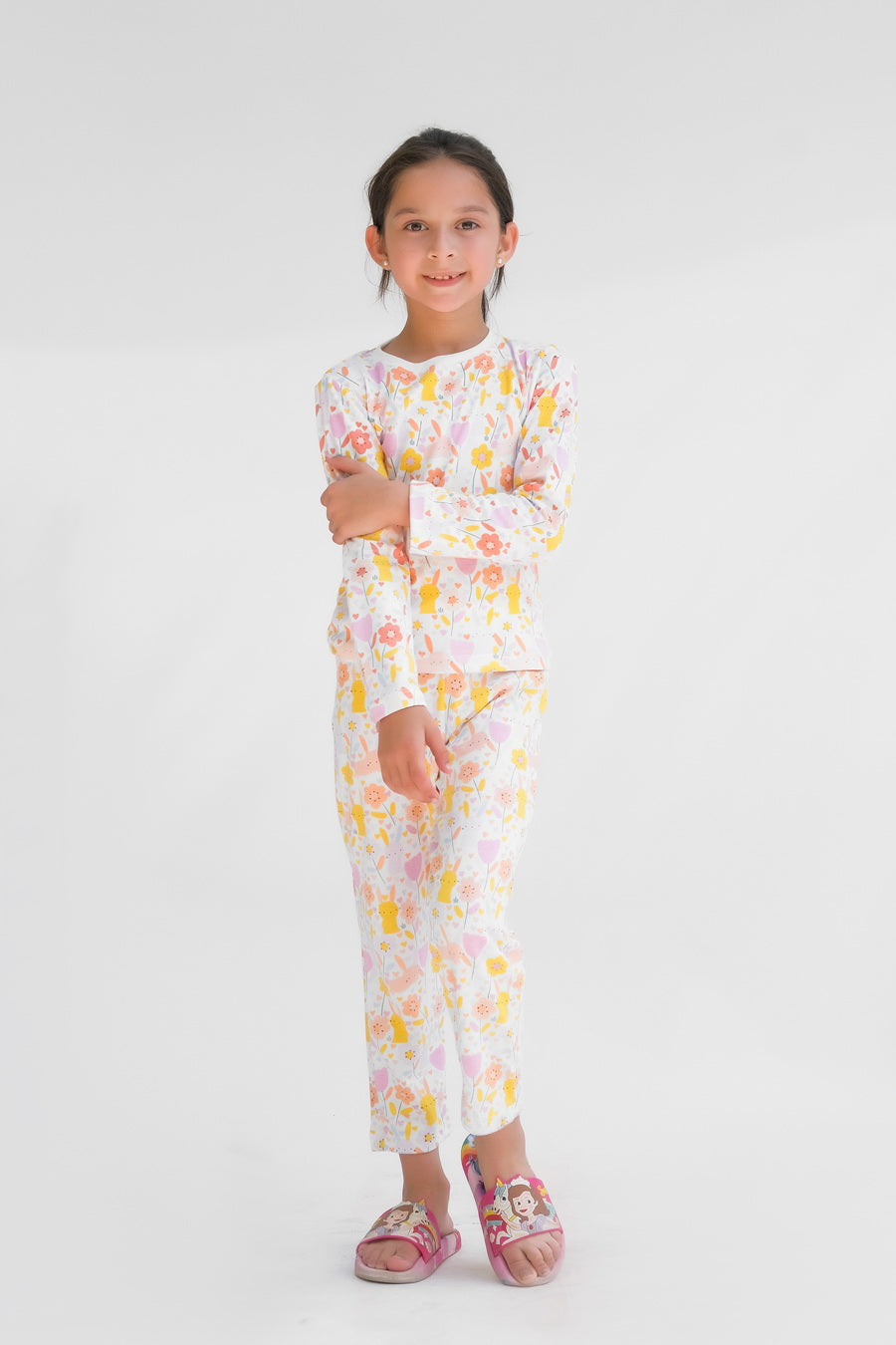 Premium Snug fit Nightsuit - White - Flower
