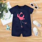 Baby Half Romper - Flamingo - Blue