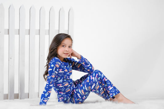 Premium Snug fit Nightsuit - Blue - Dino