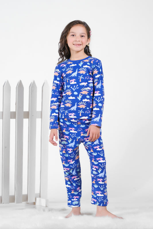 Premium Snug fit Nightsuit - Blue - Dino