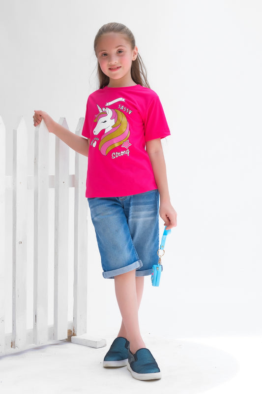 Sassy Strong  - Half Sleeves T-shirts For Kids - Dark Pink