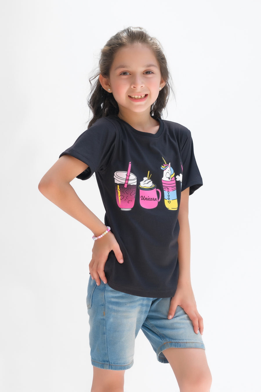 Unicorn Shake - Half Sleeves T-shirts For Kids - Black