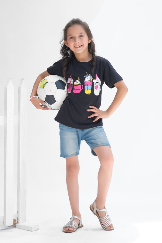 Unicorn Shake - Half Sleeves T-shirts For Kids - Black