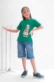 Cat Stack - Half sleeves T-shirts For Kids - Green - SBT-342