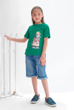 Cat Stack - Half sleeves T-shirts For Kids - Green - SBT-342