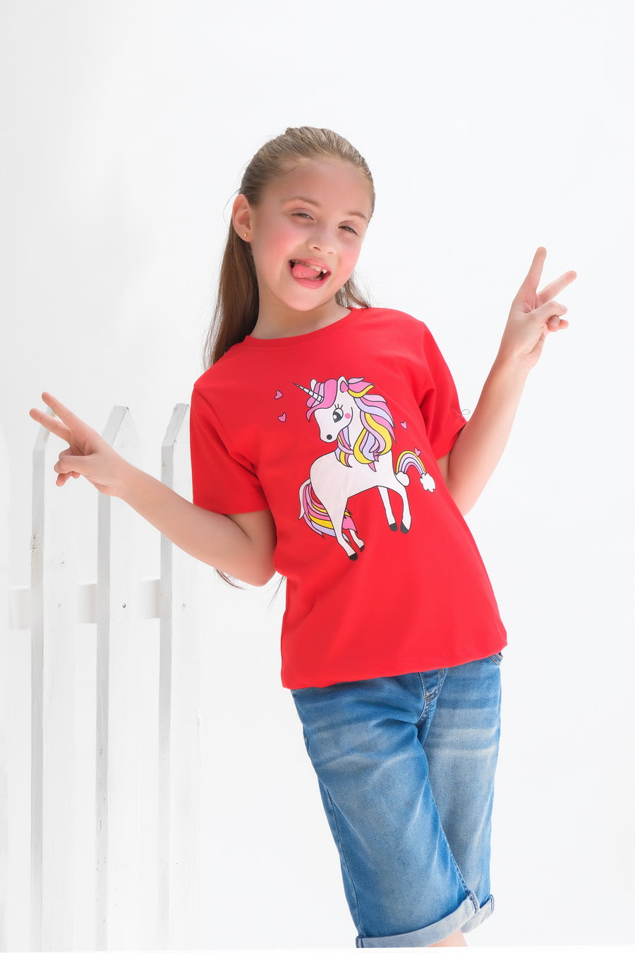 Unicorn - Half sleeves T-shirts For Kids - Red - SBT-348