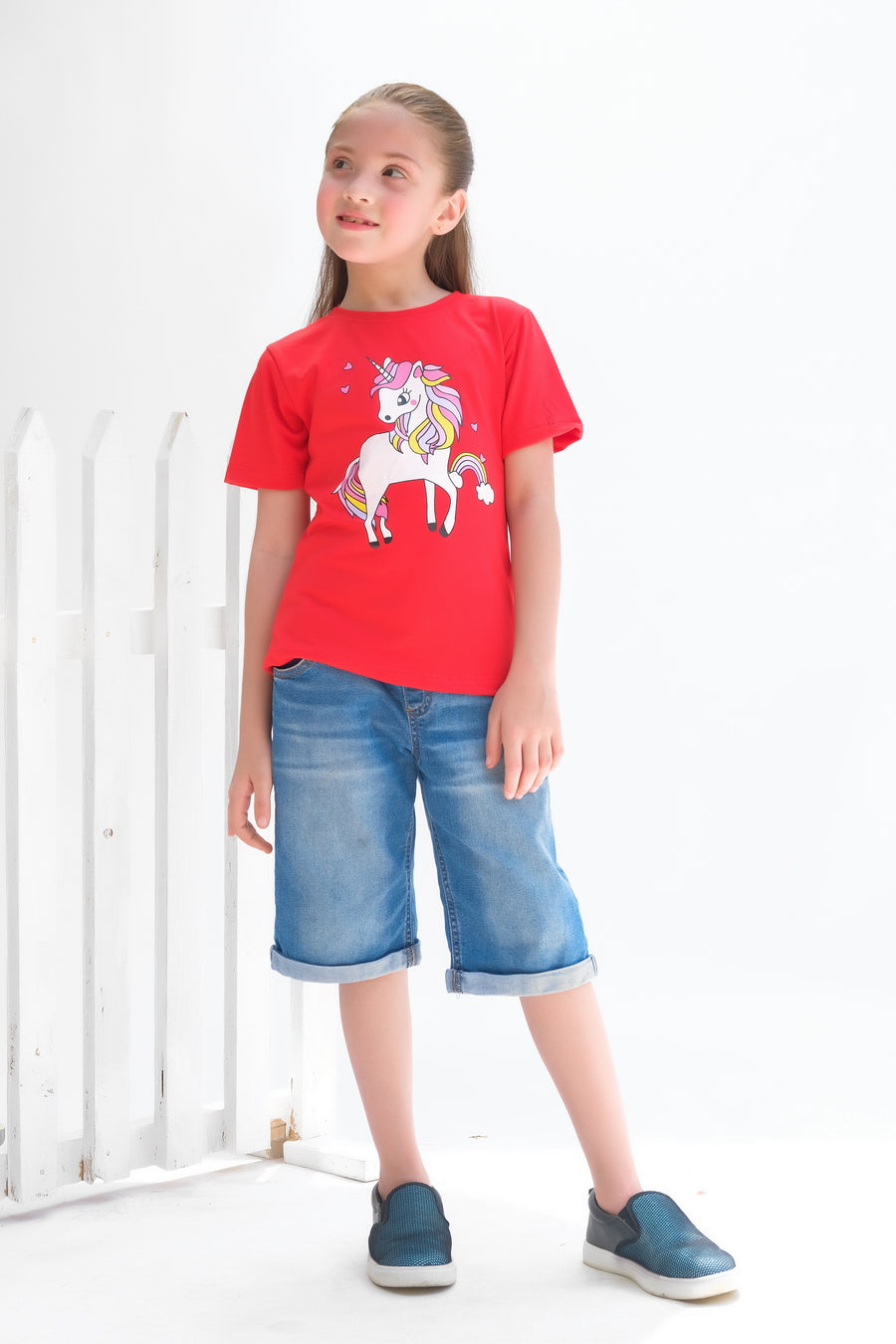 Unicorn - Half sleeves T-shirts For Kids - Red - SBT-348