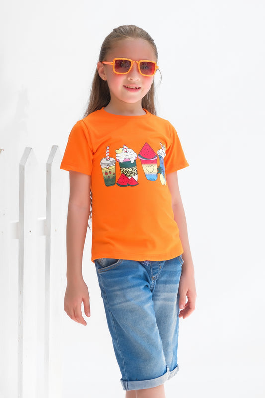 Fruits Shake - Half Sleeves T-shirts For Kids - Orange