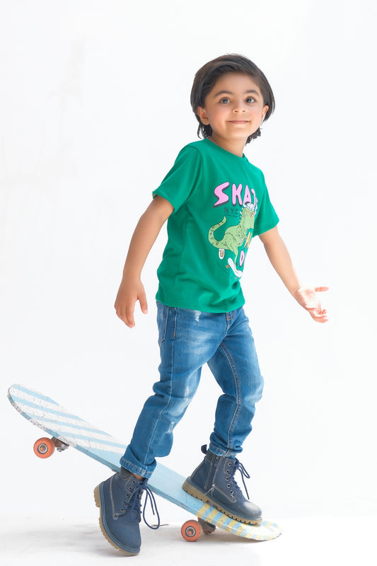 Skate all day - Half sleeves T-shirts For Kids - Green - SBT-340