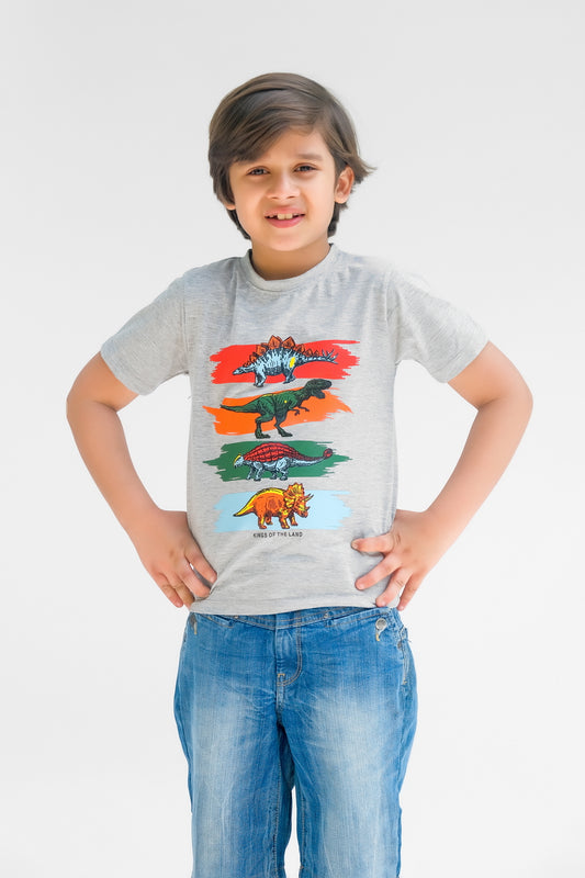 Kings of the Land Half Sleeves T-shirts for Kids - Grey