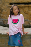 Watermelon with embroidery - Half sleeves T-shirts For Kids - Pink - SBT-358