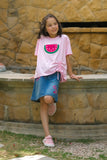 Watermelon with embroidery - Half sleeves T-shirts For Kids - Pink - SBT-358