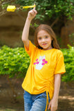 Kitty With Embroidery - Half Sleeves T-Shirts For Kids - Yellow