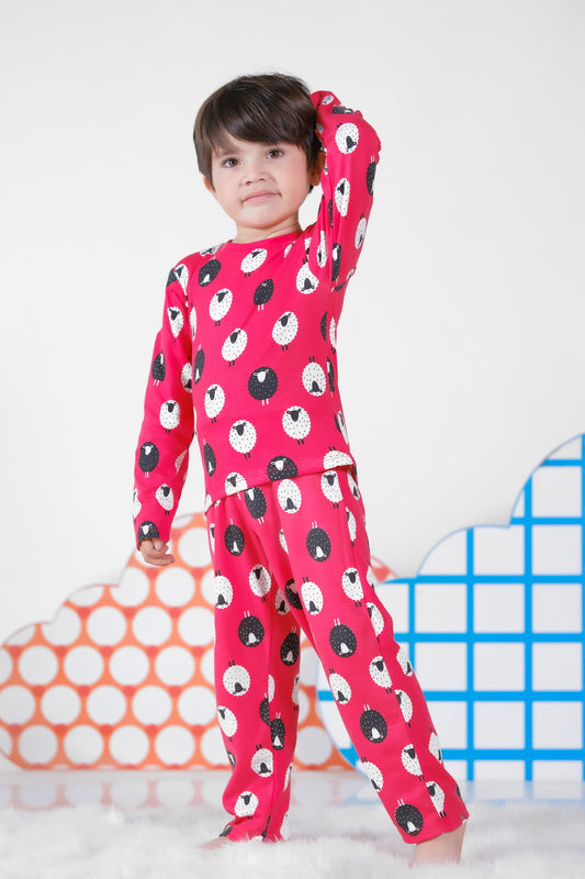 Premium Snug fit Nightsuit - Red - Sheep