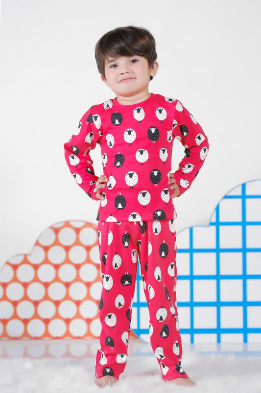 Premium Snug fit Nightsuit - Red - Sheep