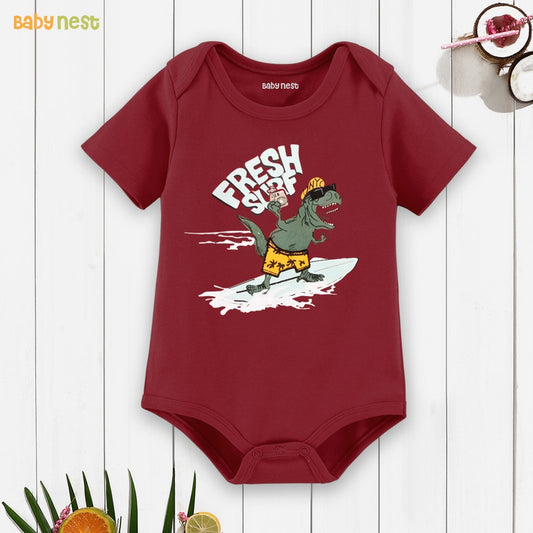 Fresh Surf Dino Print Rompers For Kids - RBT-Maroon-D2