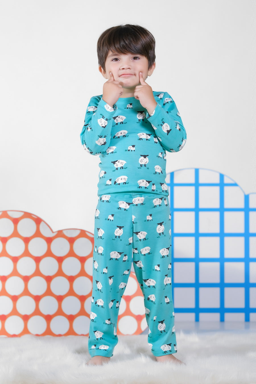 Premium Snug fit Nightsuit - Seagreen - Sheep