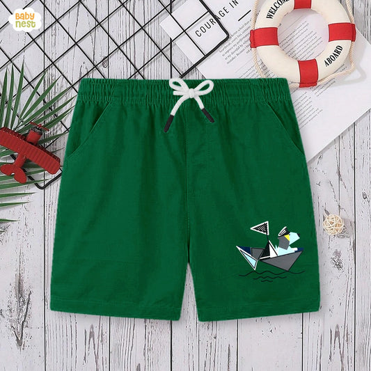 Green Printed Shorts - Dog in ship