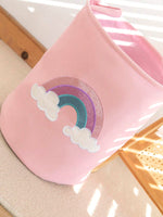 Rainbow Design Storage Laundry Basket Bin With Handles - Pink