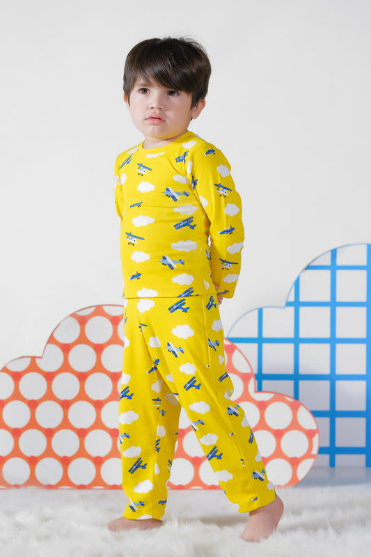 Premium Snug fit Nightsuit - Yellow - Plane