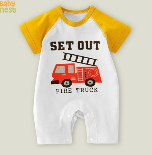 Baby Half Romper - Set out truck - Yellow &  White - BNBHR-42