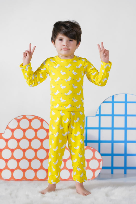 Premium Snug fit Nightsuit - Yellow - Rabbit