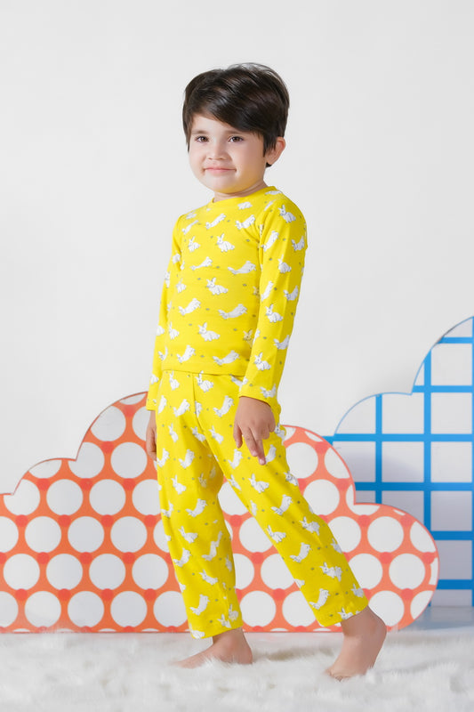 Premium Snug fit Nightsuit - Yellow - Rabbit