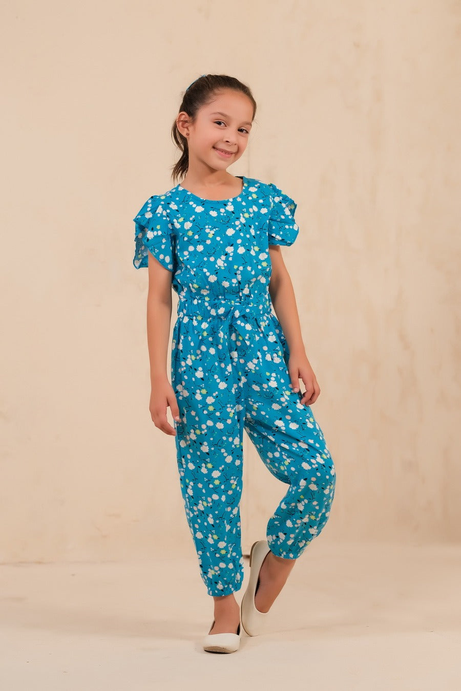 Allover Floral Print Jumpsuit - Blue