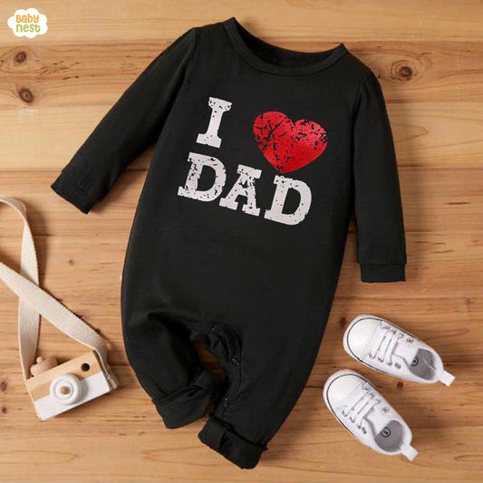 Baby Jumpsuit With Cap - I Love Dad - Black