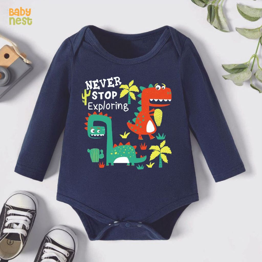 Never Stop Exploring â€šÃ„Ã¬ (Navy Blue) RBT 174 Full Sleeves Romper for Kids