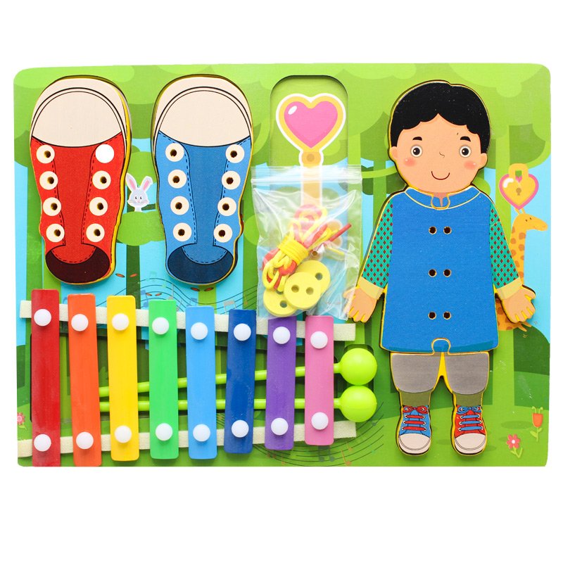 3In1 Wooden Threading Board - Xylophone & Thread Game For Kids
