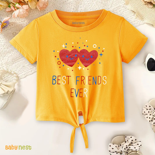 Best Friends Ever Half Sleeves T-Shirts For Kids -  Yellow