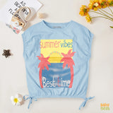 Kimono Print T-Shirt - Summer Vibes Sky Blue