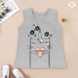 Meowgical Summer-Printed Sandos for Girls - Light Gray