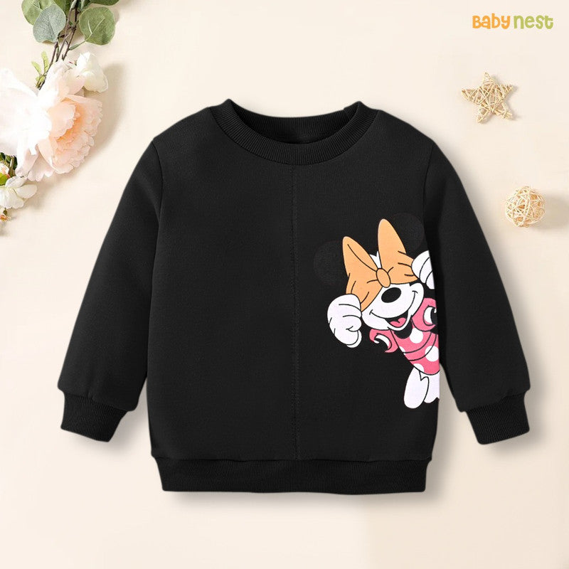 Minnie Mouse Character Printed Full Sleeves Sweatshirt for Kids - Black