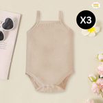 Pack of 3 Organic Cotton Sleeveless Camisole Bodysuit - Beige