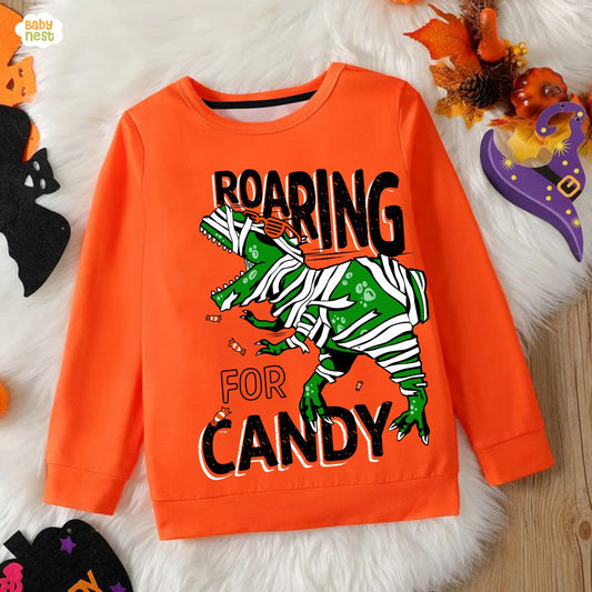 Dino Roaring for Candy Graphic Sweatshirt for kids