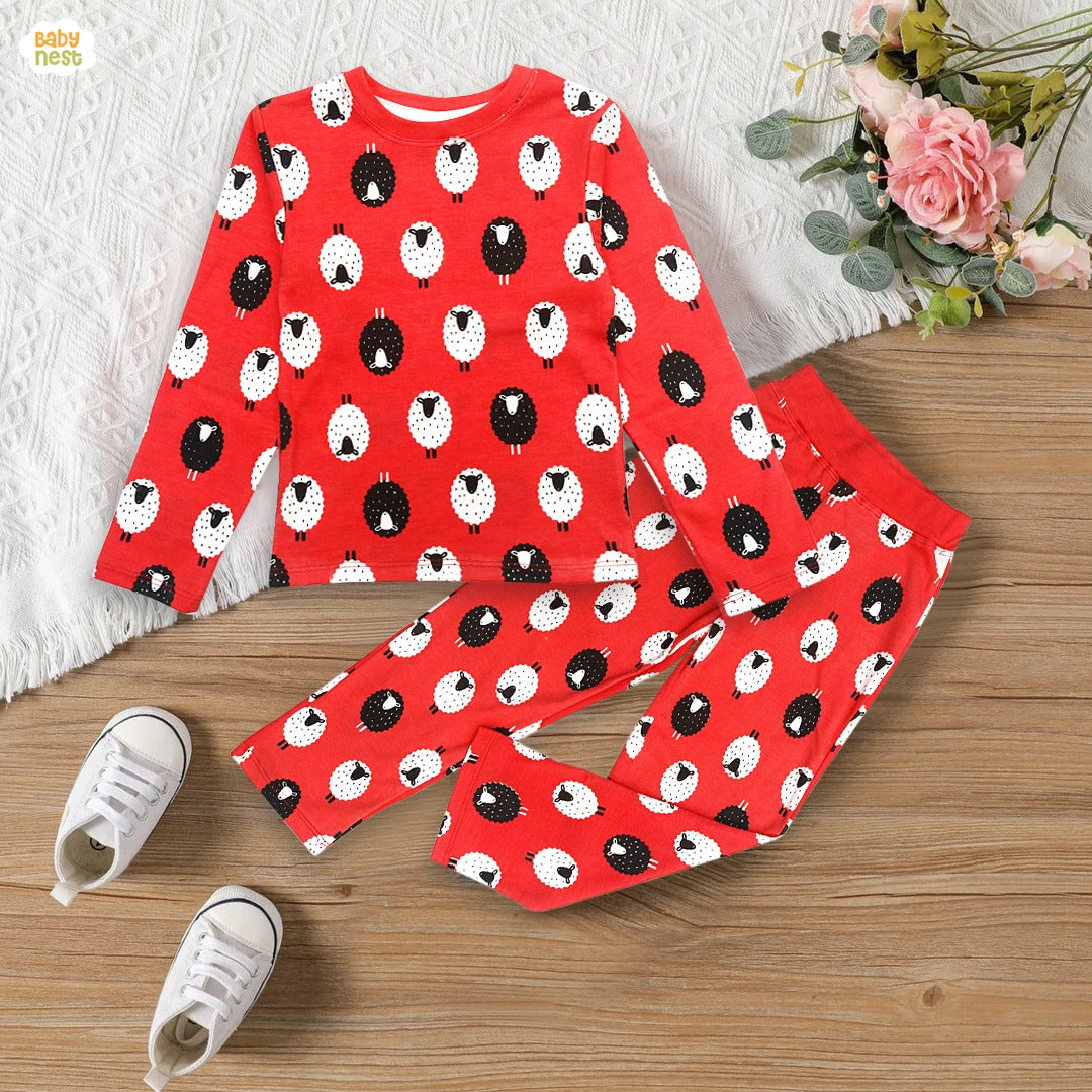 Premium Snug fit Nightsuit - Red - Sheep