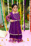 Full Sleeves Zari Embroidered Net, Semi Formal Frock with Plazzo Pants- Blooming Purple
