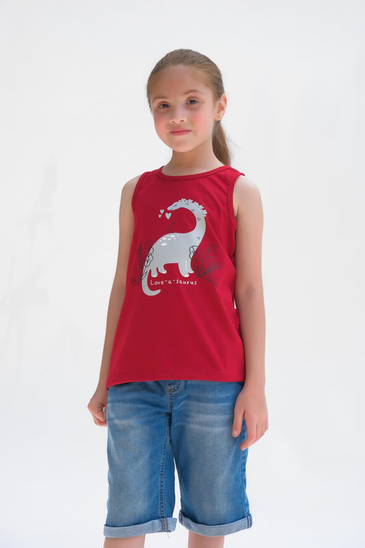 Love A Saurus Printed Sandos for Girls - Maroon