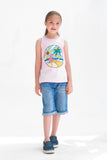 Flamingo Palm Tree Printed Sandos for Girls - Light Pink