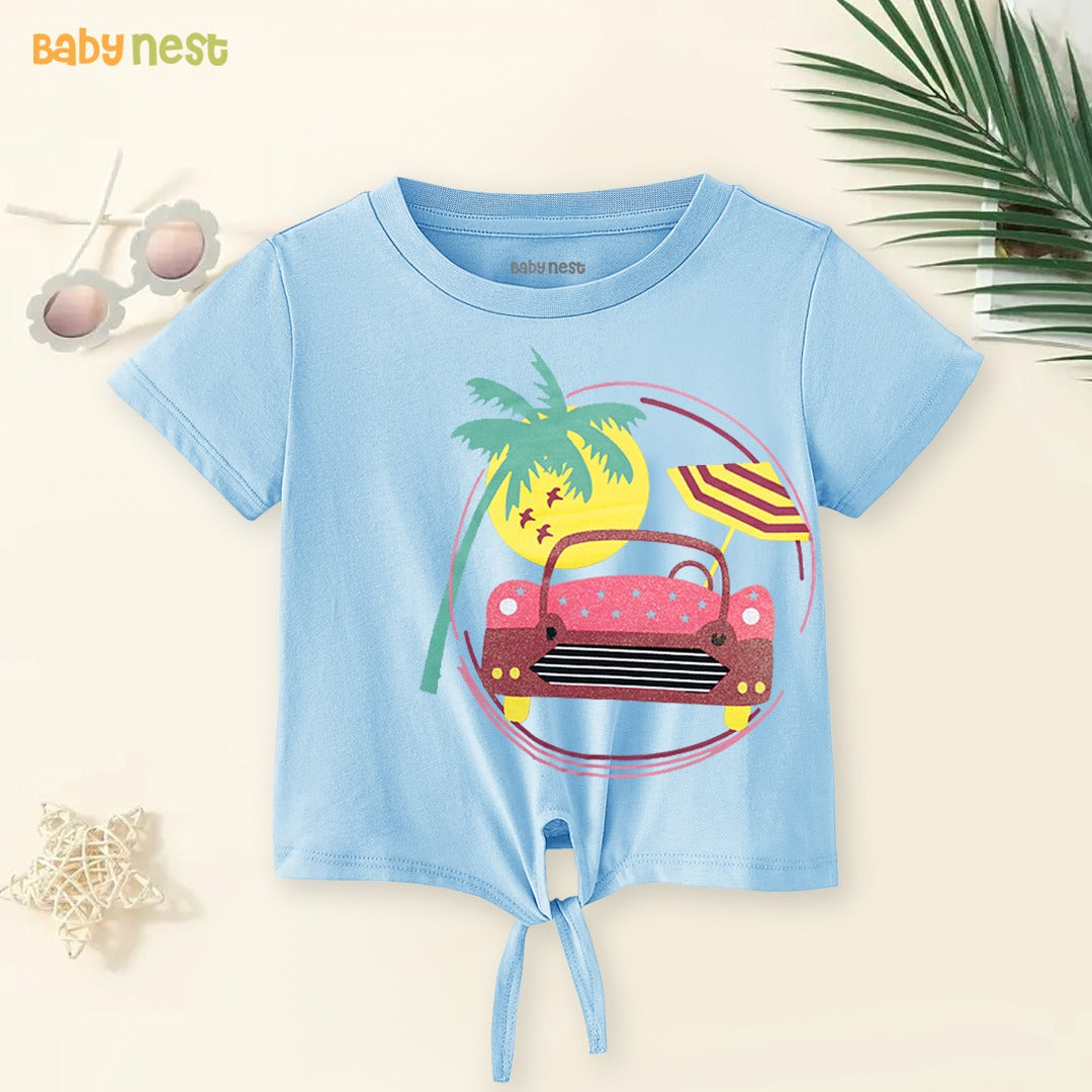 Car  Half Sleeves T-Shirts For Kids -  Light Blue