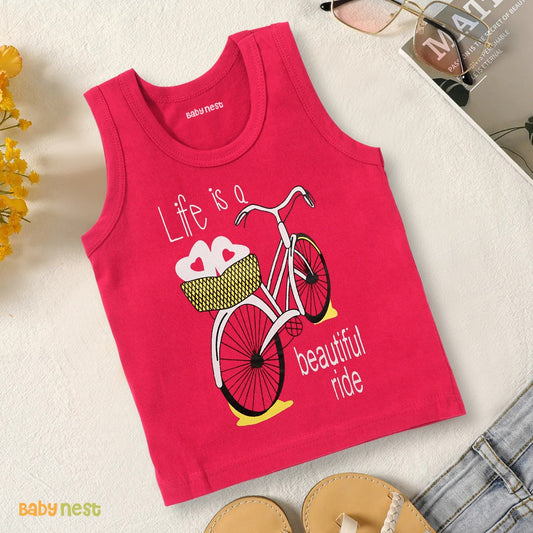 Life is a Beautiful Ride Printed Sandos for Girls - Pink