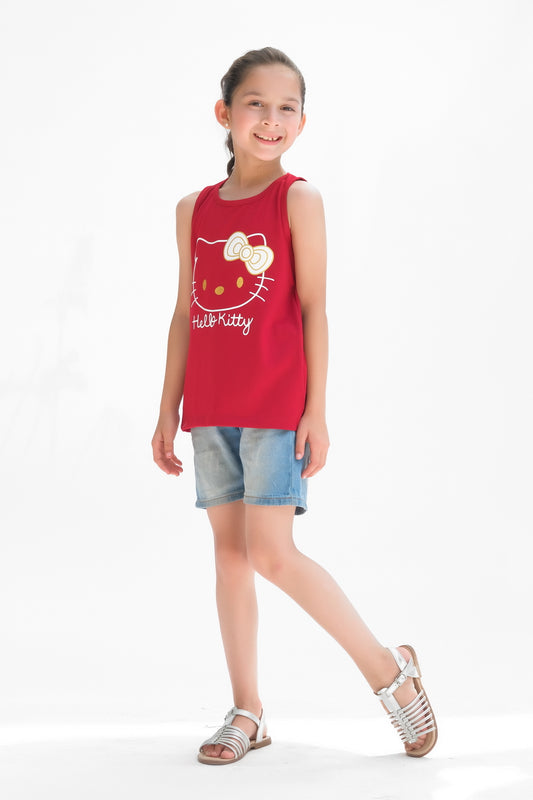 Hello Kitty Printed Sandos for Girls - Red