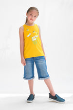 Floral Bee Printed Sandos for Girls - Yellow
